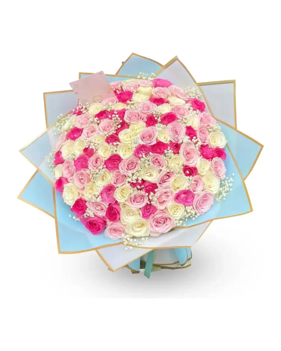 Buket besar mawar pink dan putih
